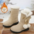 thumbnail image 1 of ZHOGXU Big Kids Girls Boots Solid Color Plush Bow Design Flat Sole Comfortable Fashion Shoes For Outdoor Activities Daily Wear Khaki 5-5.5 Years, 1 of 9