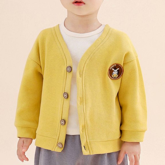 ZHOGXU Big Kids Girls Boys Cardigan Sweater Coat Knit Long Sleeve Buttons Solid Color Soft Comfortable Coat For Autumn Winter Daily Wear Yellow 2-3 Years