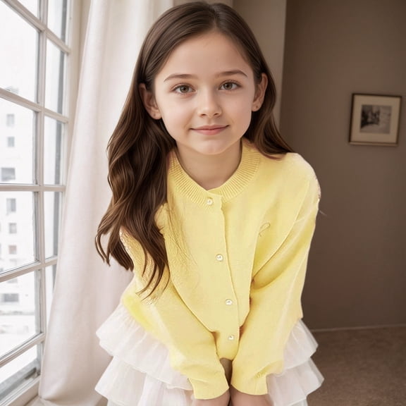 ZHOGXU Big Kids Girls Boys Cardigan Sweater Coat Knit Long Sleeve Buttons Solid Color Soft Comfortable Coat For Autumn Winter Daily Wear Yellow 3-4 Years