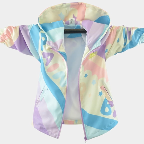 ZHOGXU Big Kids Girls Boys Hooded Jacket With Pocket Long Sleeve Windproof Colorful Letter Print Zipper Lightweight Comfortable Coat For Outdoor Activities Purple 4-5 Years