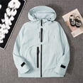 thumbnail image 1 of ZHOGXU Big Kids Girls Boys Hooded Jacket With Pocket Long Sleeve Zip Up Solid Color Windproof Lightweight Breathable Comfortable Coat For Outdoor Activities Light Blue 13-14 Years, 1 of 7
