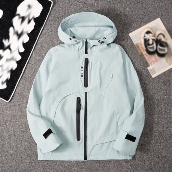 ZHOGXU Big Kids Girls Boys Hooded Jacket With Pocket Long Sleeve Zip Up Solid Color Windproof Lightweight Breathable Comfortable Coat For Outdoor Activities Light Blue 13-14 Years