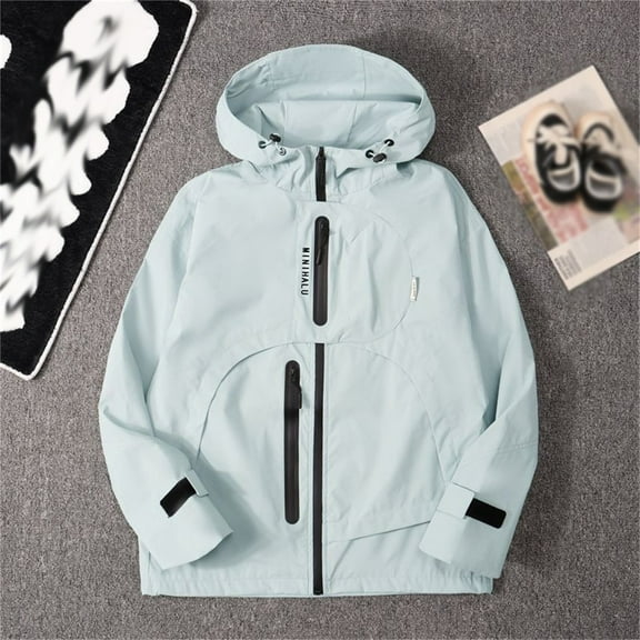ZHOGXU Big Kids Girls Boys Hooded Jacket With Pocket Long Sleeve Zip Up Solid Color Windproof Lightweight Breathable Comfortable Coat For Outdoor Activities Light Blue 5-6 Years