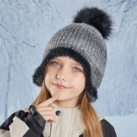 ZHOGXU Big Kids Girls Boys Knitted Hat Solid Color Warm Comfortable Fashion Winter Caps For Cold Weather Outdoor Activities Black One Size