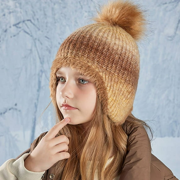 ZHOGXU Big Kids Girls Boys Knitted Hat Solid Color Warm Comfortable Fashion Winter Caps For Cold Weather Outdoor Activities Khaki One Size