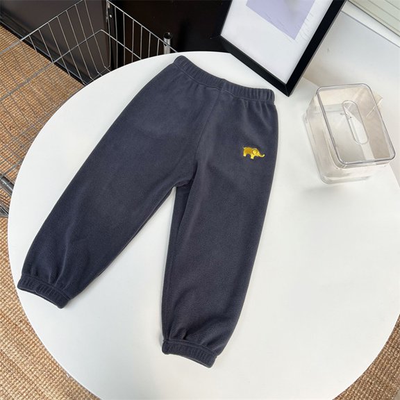 ZHOGXU Big Kids Girls Boys Pants Plush Elastic Waist Cartoon Embroidery Ankle Tied Comfortable Warm Trousers For Daily Wear Black 11-12 Years