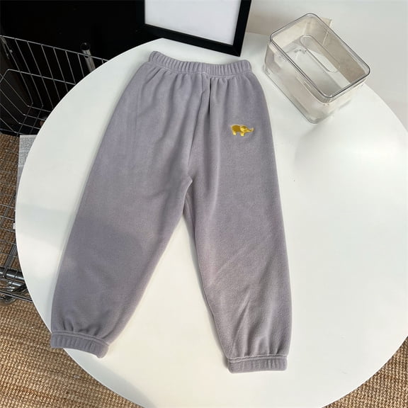 ZHOGXU Big Kids Girls Boys Pants Plush Elastic Waist Cartoon Embroidery Ankle Tied Comfortable Warm Trousers For Daily Wear Light Gray 11-12 Years