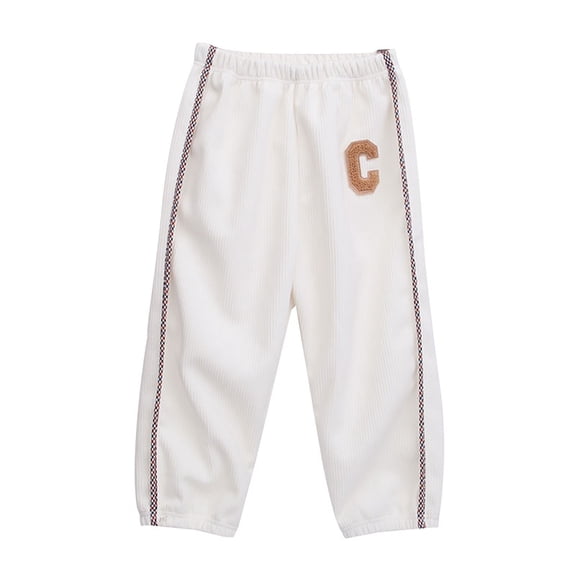 ZHOGXU Big Kids Girls Boys Pants Plush Elastic Waist Letter Print Ankle Tied Thickened Comfortable Warm Joggers Trousers For Daily Wear White 7-8 Years