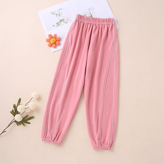ZHOGXU Big Kids Girls Boys Pants Plush Elastic Waist Solid Color Ankle Tied Comfortable Warm Joggers Trousers For Daily Wear Pink 10-11 Years