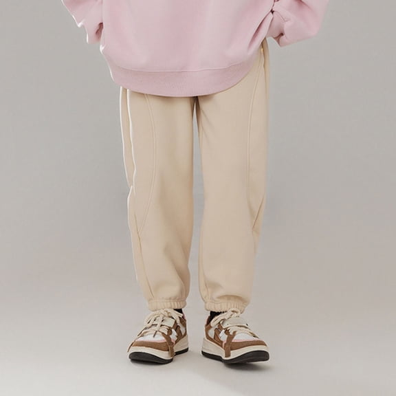 ZHOGXU Big Kids Girls Boys Pants Plush Elastic Waist Solid Color Thickened Comfortable Warm Soft Joggers Trousers For Casual Daily Wear Beige 18-24 Months