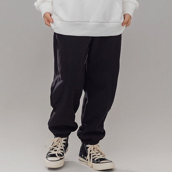 ZHOGXU Big Kids Girls Boys Pants Plush Elastic Waist Solid Color Thickened Comfortable Warm Soft Joggers Trousers For Casual Daily Wear Black 12-13 Years