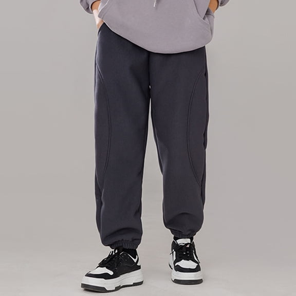 ZHOGXU Big Kids Girls Boys Pants Plush Elastic Waist Solid Color Thickened Comfortable Warm Soft Joggers Trousers For Casual Daily Wear Dark Gray 4-5 Years