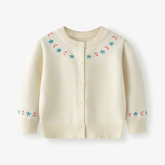 ZHOGXU Big Kids Girls Cardigan Long Sleeve Knit Open Front Buttons Flower Print Warm Comfortable Sweater Top For Daily Wear Beige 3-4 Years