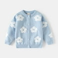 thumbnail image 1 of ZHOGXU Big Kids Girls Cardigan Long Sleeve Knit Open Front Buttons Flower Print Warm Comfortable Sweater Top For Daily Wear Blue 2-3 Years, 1 of 9