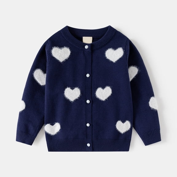 ZHOGXU Big Kids Girls Cardigan Long Sleeve Knit Open Front Buttons Love Heart Print Warm Comfortable Sweater Top For Daily Wear Purple 6-7 Years