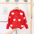 thumbnail image 1 of ZHOGXU Big Kids Girls Cardigan Long Sleeve Knit Open Front Buttons Love Heart Print Warm Comfortable Sweater Top For Daily Wear Red 6-7 Years, 1 of 3