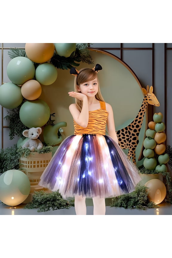 Big Kids Girls Dress Sleeveless Suspenders Glow In The Dark Mesh Comfortable Stylish Tutu Dresses For Party And Performance Orange 10-11 Years