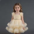 thumbnail image 1 of ZHOGXU Big Kids Girls Dress Sleeveless Suspenders Solid Color Mesh Comfortable Stylish Tutu Dresses For Party And Performance Light Yellow 12-18 Months, 1 of 6