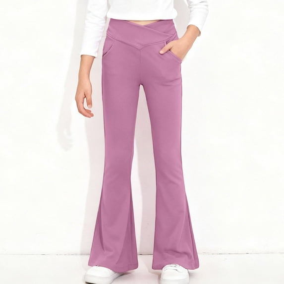 ZHOGXU Big Kids Girls Flared Yoga Pants High Waist Solid Color Stretch Comfortable Slim Fit Bootcut Leggings Athletic Dance Workout Trousers Red 8-9 Years