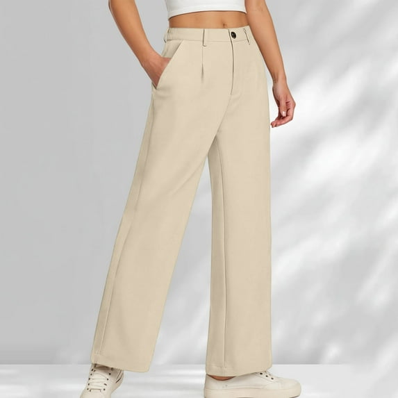 ZHOGXU Big Kids Girls Formal Pants Elastic Waist Wide Leg Straight Fit Solid Color Fashion Comfortable Trousers For Daily Wear White 5-6 Years