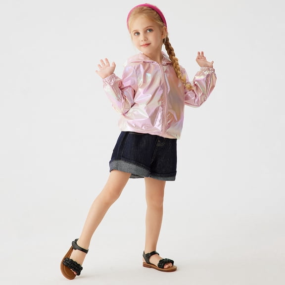 ZHOGXU Big Kids Girls Hooded Jacket Long Sleeve Windproof Sun Protection Zipper Lightweight Coat Thin Raincoat For Outdoor Activities Red 6-7 Years