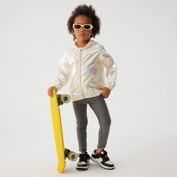 ZHOGXU Big Kids Girls Hooded Jacket Long Sleeve Windproof Sun Protection Zipper Lightweight Coat Thin Raincoat For Outdoor Activities White 6-7 Years