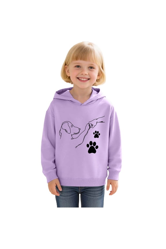 Big Kids Girls Hoodies Long Sleeve Cartoon Print Fashionable Loose Fit Sweatshirt For Casual Daily Wear Purple 6-7 Years