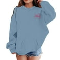 thumbnail image 1 of ZHOGXU Big Kids Girls Hoodies With Pocket Long Sleeve Bow Print Comfortable Breathable Fashion Sweatshirt For Daily Wear And School Activities Light Blue 11-12 Years, 1 of 4