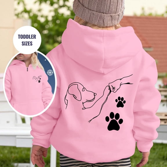 ZHOGXU Big Kids Girls Hoodies With Pocket Long Sleeve Zipper Cartoon Print Fashionable Loose Fit Sweatshirt For Casual Daily Wear Pink 5-6 Years