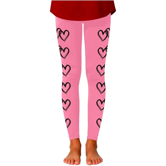 ZHOGXU Big Kids Girls Leggings High Waist Love Heart Printed Slim Fit Comfortable Stretch Pants Trousers For Daily Wear Pink 11-12 Years