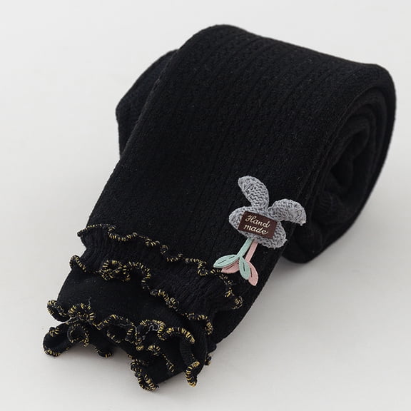 ZHOGXU Big Kids Girls Leggings High Waist Solid Color Lettuce Trim Slim Fit Comfortable Stretchy Pants Trousers For Fall Winter Daily Wear Black 2-4 Years