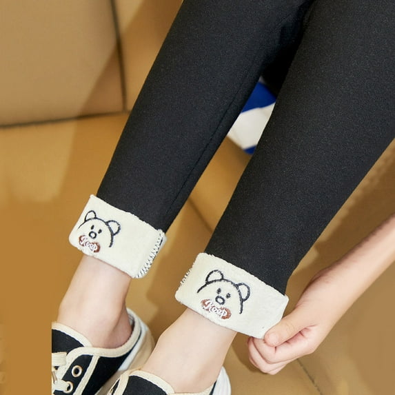 ZHOGXU Big Kids Girls Leggings High Waist Solid Color Slim Fit Plush Warm Comfortable Stretchy Pants Trousers For Fall Winter Daily Wear Black 8-10 Years