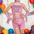 thumbnail image 1 of ZHOGXU Big Kids Girls Outfit Solid Color Sequins Sleeveless Top And Elastic Waist Shorts Comfortable Fashion Sets For Stage Performance Pink 6-7 Years, 1 of 4