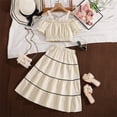 thumbnail image 1 of ZHOGXU Big Kids Girls Outfit Solid Color Off Shoulder Top And High Waist Ruffle Hem Skirt Two Piece Comfortable Fashion Sets For Daily Wear Beige 7-8 Years, 1 of 9