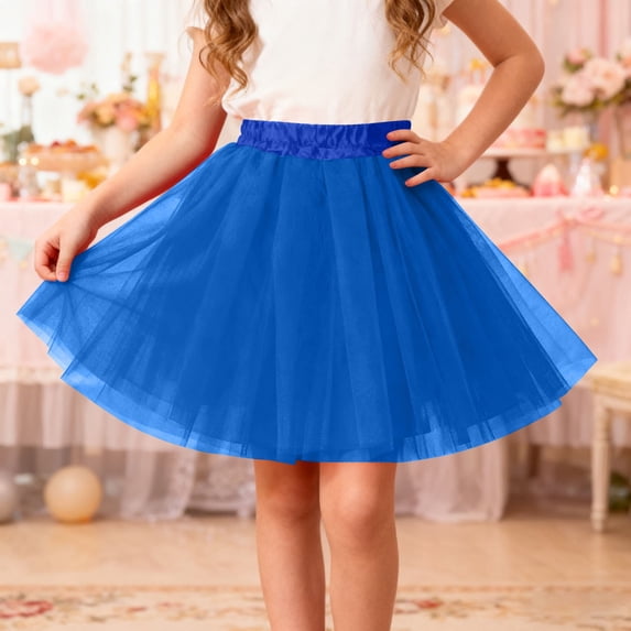 ZHOGXU Big Kids Girls Skirt Elastic Waist Solid Color Comfortable Stylish Mesh Tutu Skirts For Carnival Party And Daily Wear Blue One Size