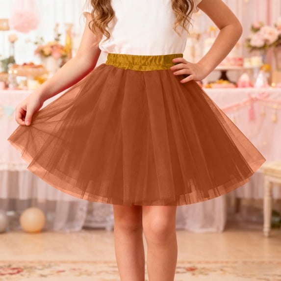 ZHOGXU Big Kids Girls Skirt Elastic Waist Solid Color Comfortable Stylish Mesh Tutu Skirts For Carnival Party And Daily Wear Coffee One Size