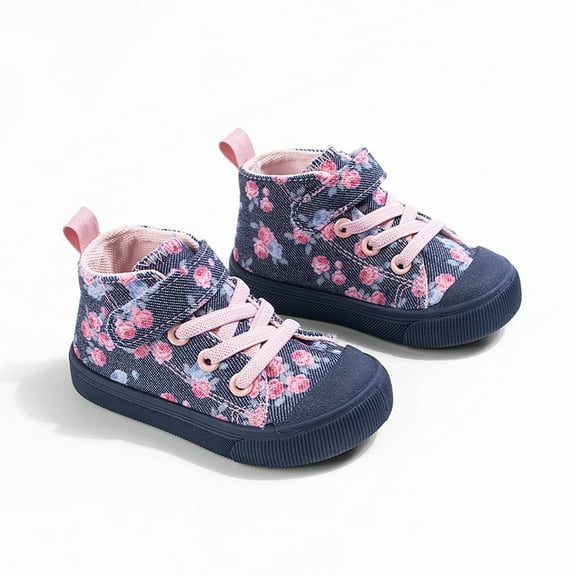 ZHOGXU Big Kids Girls Sneakers Soft Sole Lace Up Non Slip Floral Printed Lightweight Comfortable Casual Shoes For Everyday Wear Navy 3.5-4 Years