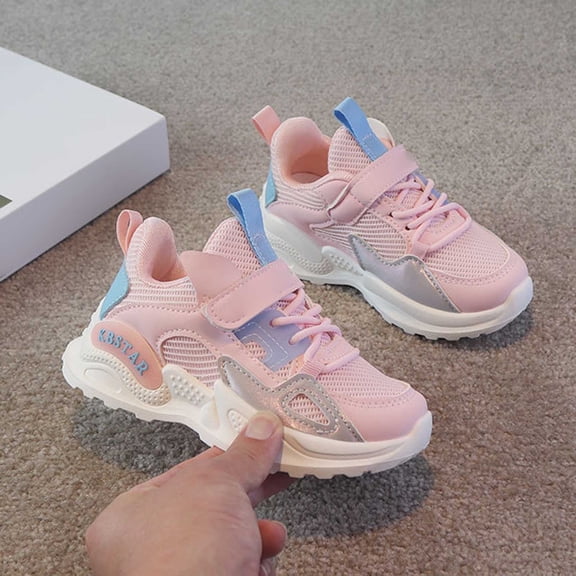 ZHOGXU Big Kids Girls Sneakers Soft Sole Non Lace Up Striped Print Comfortable Breathable Stylish Sports Shoes For Outdoor Activities Pink 4-4.5 Years