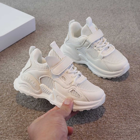 ZHOGXU Big Kids Girls Sneakers Soft Sole Non Slip Lace Up Striped Print Comfortable Breathable Stylish Sports Shoes For Outdoor Activities White 4-4.5 Years