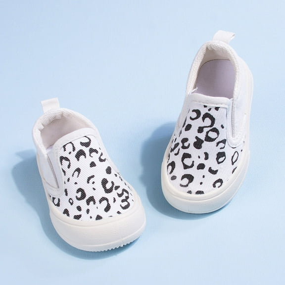 ZHOGXU Big Kids Girls Sneakers Soft Sole Non Slip Leopard Print Lightweight Comfortable Casual Shoes For Everyday Wear White 3.5-4 Years
