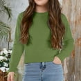thumbnail image 1 of ZHOGXU Big Kids Girls Sweaters Long Sleeve Round Neck Knit Solid Color Warm Comfortable Top For Casual Daily Wear Green 8-9 Years, 1 of 4