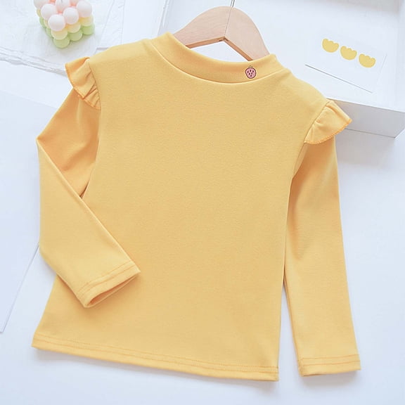 ZHOGXU Big Kids Girls T Shirt Long Sleeve Round Neck Solid Color Soft Warm Comfortable Tee Top For Fall And Winter Daily Wear Yellow 3-4 Years