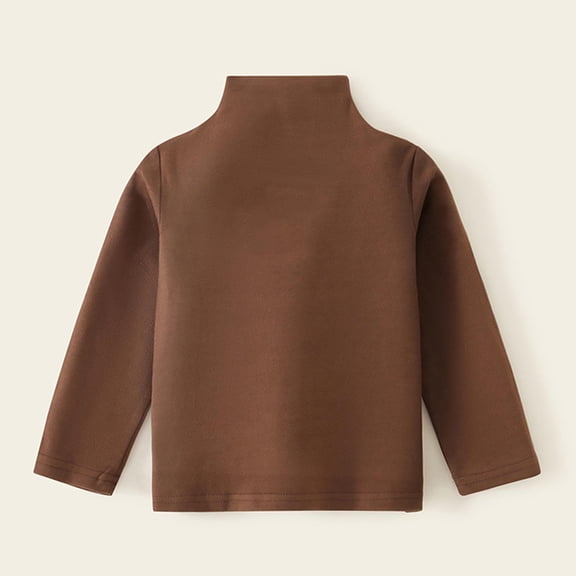 ZHOGXU Big Kids Girls T Shirt Long Sleeved Turtleneck Solid Color Plush Lined Windproof Warm Base Top For Fall Winter Daily Wear Coffee 18-24 Months