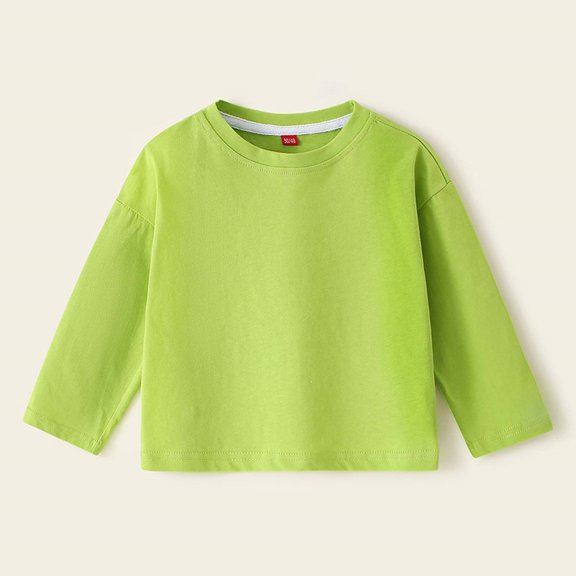 ZHOGXU Big Kids Girls T Shirts Long Sleeve Crew Neck Solid Color Comfortable Breathable Basic Tees Tops For Fall Winter Daily Wear Light Green 12-24 Months