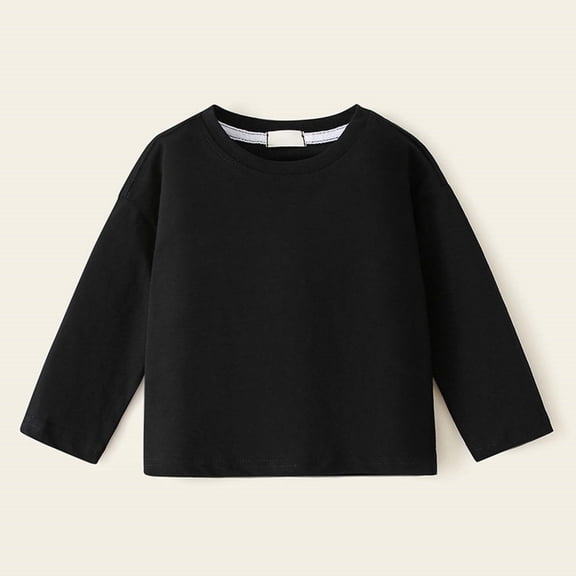 ZHOGXU Big Kids Girls T Shirts Long Sleeve Crew Neck Solid Color Comfortable Breathable Basic Tees Tops For Fall Winter Daily Wear Black 12-24 Months