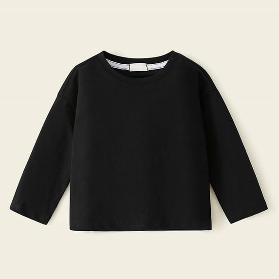 ZHOGXU Big Kids Girls T Shirts Long Sleeve Crew Neck Solid Color Comfortable Breathable Basic Tees Tops For Fall Winter Daily Wear Black 2-3 Years