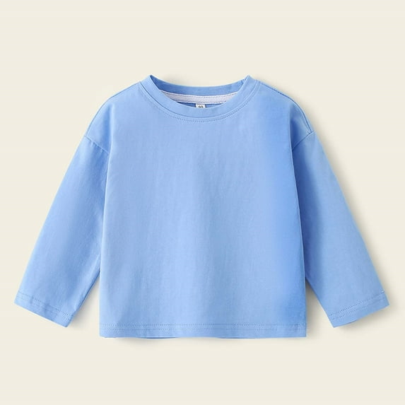 ZHOGXU Big Kids Girls T Shirts Long Sleeve Crew Neck Solid Color Comfortable Breathable Basic Tees Tops For Fall Winter Daily Wear Blue 12-24 Months