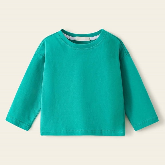 ZHOGXU Big Kids Girls T Shirts Long Sleeve Crew Neck Solid Color Comfortable Breathable Basic Tees Tops For Fall Winter Daily Wear Green 12-24 Months