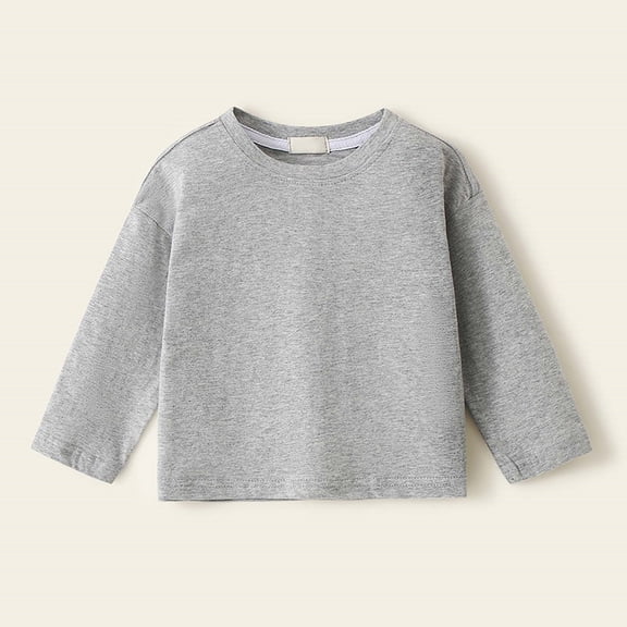 ZHOGXU Big Kids Girls T Shirts Long Sleeve Crew Neck Solid Color Comfortable Breathable Basic Tees Tops For Fall Winter Daily Wear Grey 12-24 Months
