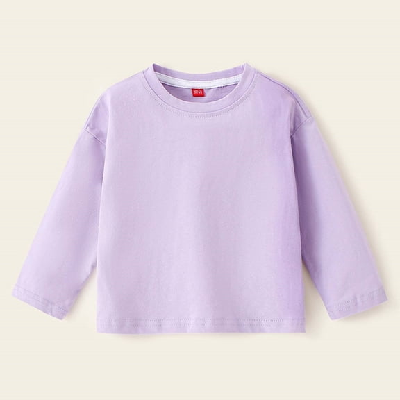 ZHOGXU Big Kids Girls T Shirts Long Sleeve Crew Neck Solid Color Comfortable Breathable Basic Tees Tops For Fall Winter Daily Wear Purple 2-3 Years